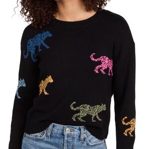 Rails Black Sweater with Multicolor Leopard Design